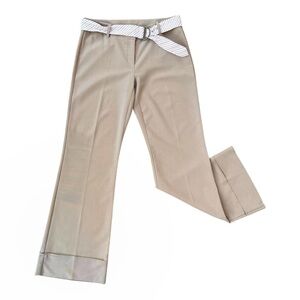 Vintage Y2K Low Rise Wide Leg Flare Pants Trouser Beige Tan Cream Office Siren L